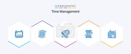 Ilustración de Time Management 25 Blue icon pack including productivity. hourglass. reverse. time. phone - Imagen libre de derechos