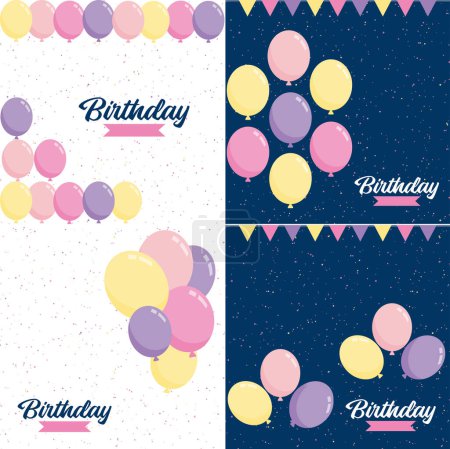 Téléchargez les illustrations : Happy Birthday in a sleek. modern font with a gradient color scheme and a confetti effect - en licence libre de droit