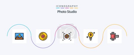 Illustration for Photo Studio Line Filled Flat 5 Icon Pack Including . photo. aperture. film. light - Royalty Free Image