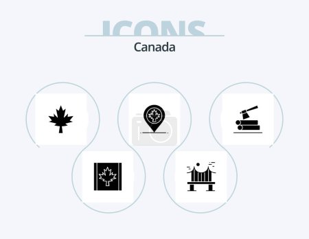 Téléchargez les illustrations : Canada Glyph Icon Pack 5 Icon Design. timber. ax. canada. leaf. location - en licence libre de droit