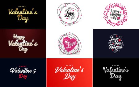 Téléchargez les illustrations : Happy Valentine's Day banner template with a romantic theme and a pink and red color scheme - en licence libre de droit