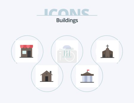 Téléchargez les illustrations : Buildings Flat Icon Pack 5 Icon Design. building. architecture. court. shop. marketplace - en licence libre de droit
