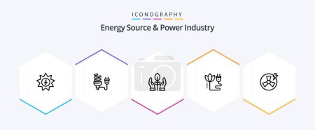 Illustration for Energy Source And Power Industry 25 Line icon pack including plug. energy. light bulb. biomass. hand - Royalty Free Image