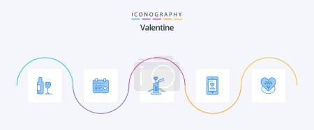 Illustration for Valentine Blue 5 Icon Pack Including love. wedding. candle. phone. cell - Royalty Free Image
