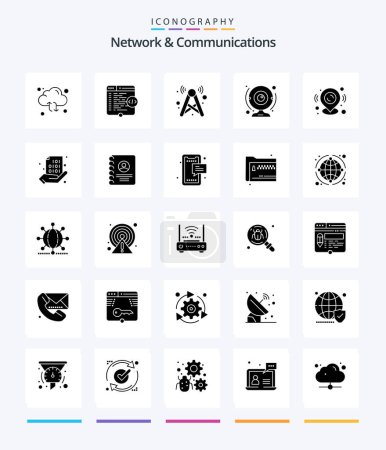 Ilustración de Creative Network And Communications 25 Glyph Solid Black icon pack  Such As webcam. cam. window. wifi. internet - Imagen libre de derechos