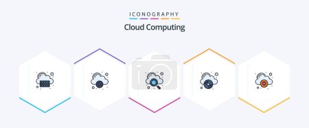 Ilustración de Cloud Computing 25 FilledLine icon pack including setting. cloud. dvd. cloud cd - Imagen libre de derechos