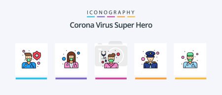 Ilustración de Corona Virus Super Hero Line Filled 5 Icon Pack Including military. army. pharmacist. male. scientist. Creative Icons Design - Imagen libre de derechos