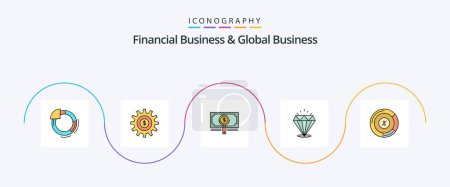 Illustration for Financial Business And Global Business Line Filled Flat 5 Icon Pack Including pie. expensive. money. shine. dollar - Royalty Free Image