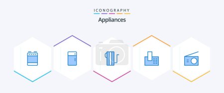Illustration for Appliances 25 Blue icon pack including appliances. home. household. call. heater - Royalty Free Image