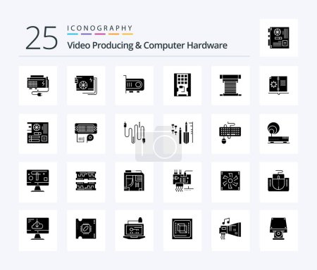 Illustration for Video Producing And Computer Hardware 25 Solid Glyph icon pack including solid. drive. power. disk. technology - Royalty Free Image