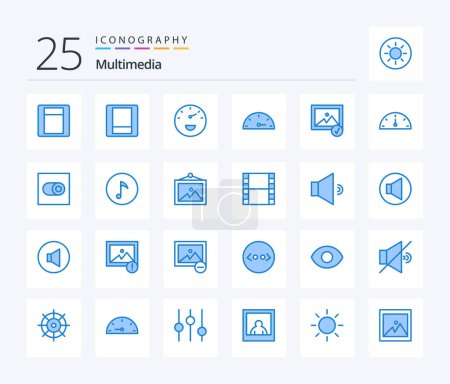 Illustration for Multimedia 25 Blue Color icon pack including note. key. selected. toggle. settings - Royalty Free Image