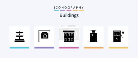 Illustration for Buildings Glyph 5 Icon Pack Including station. charge. corporation. office. buildings. Creative Icons Design - Royalty Free Image