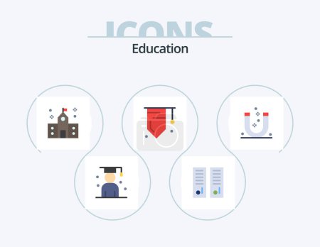 Téléchargez les illustrations : Education Flat Icon Pack 5 Icon Design. study. badge. school. school. education - en licence libre de droit