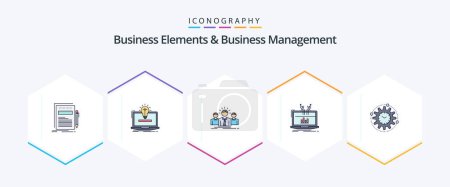 Illustration for Business Elements And Business Managment 25 FilledLine icon pack including management. analysis. bulb. leader. employee - Royalty Free Image