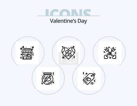 Téléchargez les illustrations : Valentines Day Line Icon Pack 5 Icon Design. bandage. love. wedding. chat. love - en licence libre de droit