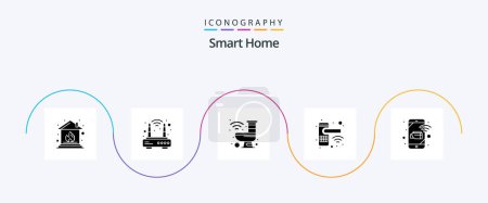 Téléchargez les illustrations : Smart Home Glyph 5 Icon Pack Including mobile. door lock. internet. security. knob - en licence libre de droit
