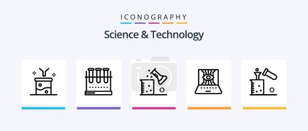 Illustration for Science And Technology Line 5 Icon Pack Including lab flask. chemical flask. nuclear fission. smartphone application. online laboratory. Creative Icons Design - Royalty Free Image