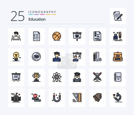 Téléchargez les illustrations : Education 25 Line Filled icon pack including school. file. ball. school. education - en licence libre de droit
