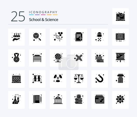 Illustration for School And Science 25 Solid Glyph icon pack including death. task. dna. pin. note - Royalty Free Image