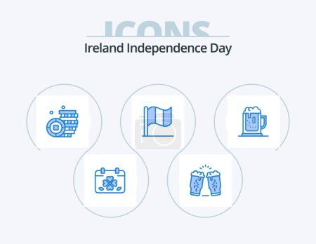 Ilustración de Ireland Independence Day Blue Icon Pack 5 Icon Design. beer. irish. glass. ireland. money - Imagen libre de derechos