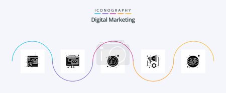 Téléchargez les illustrations : Digital Marketing Glyph 5 Icon Pack Including money. view. likes. eye. marketing - en licence libre de droit