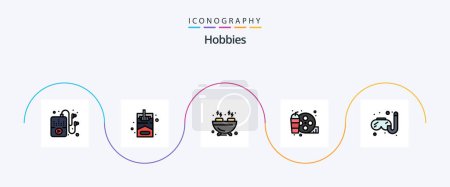 Téléchargez les illustrations : Hobbies Line Filled Flat 5 Icon Pack Including . hobby. hobbies. hobbies. hobby - en licence libre de droit