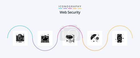 Téléchargez les illustrations : Web Security Glyph 5 Icon Pack Including alert. umbrella. quarantine. protection. protection - en licence libre de droit