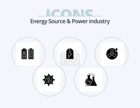 Téléchargez les illustrations : Energy Source And Power Industry Glyph Icon Pack 5 Icon Design. power. energy. acumulator. power. tag - en licence libre de droit