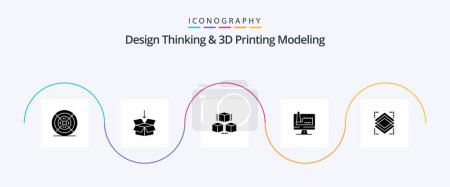 Illustration for Design Thinking And D Printing Modeling Glyph 5 Icon Pack Including object. factory. box. monitore. computer - Royalty Free Image