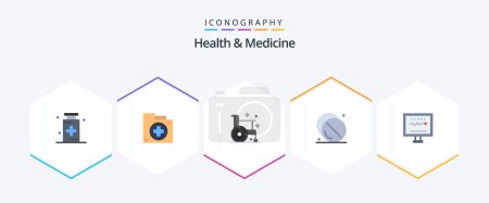 Illustration for Health and Medicine 25 Flat icon pack including hospital. drug. first. medicine. form - Royalty Free Image