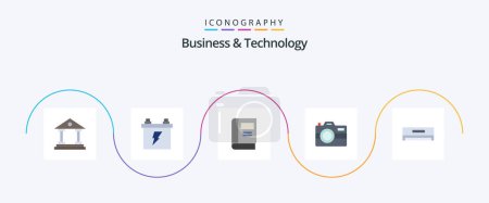Téléchargez les illustrations : Business and Technology Flat 5 Icon Pack Including cooling. technology. book. photography. camera - en licence libre de droit