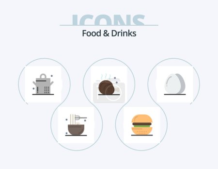 Ilustración de Food and Drinks Flat Icon Pack 5 Icon Design. cooking. food. food. drinks. chicken - Imagen libre de derechos