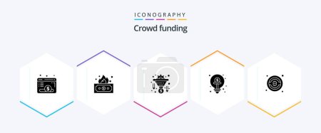 Téléchargez les illustrations : Crowdfunding 25 Glyph icon pack including bitcoin. funding. conversion. finance. business - en licence libre de droit