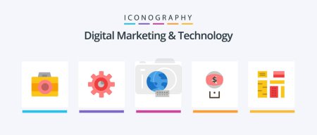 Ilustración de Digital Marketing And Technology Flat 5 Icon Pack Including feature. advertising. world. digital. dollar. Creative Icons Design - Imagen libre de derechos
