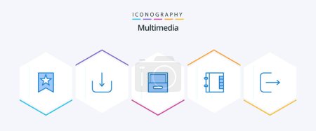 Illustration for Multimedia 25 Blue icon pack including . . drawer. ui. logout - Royalty Free Image