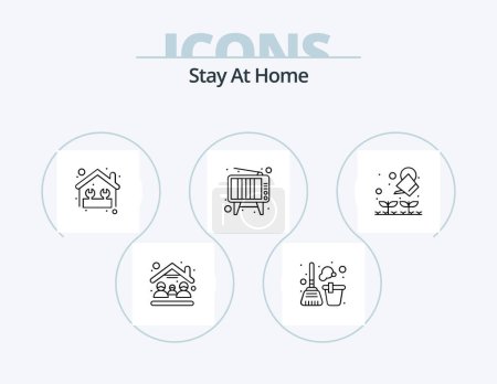 Téléchargez les illustrations : Stay At Home Line Icon Pack 5 Icon Design. quarantine. coronavirus. people. gardening. plant - en licence libre de droit