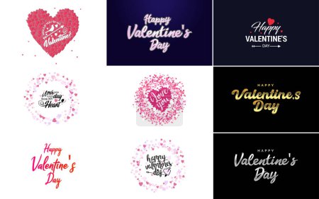 Téléchargez les illustrations : Vector illustration of a heart-shaped wreath with Happy Valentine's Day text - en licence libre de droit