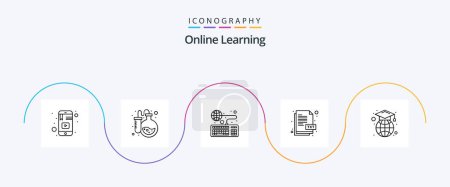 Illustration for Online Learning Line 5 Icon Pack Including study. txt file. online test. txt. online - Royalty Free Image