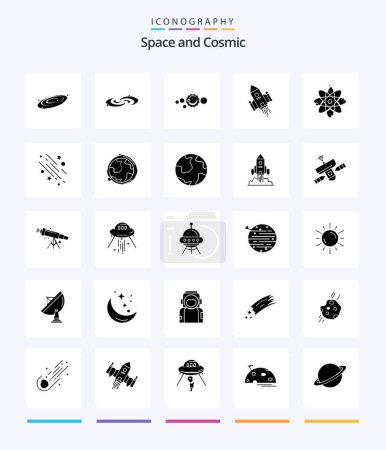 Téléchargez les illustrations : Creative Space 25 Glyph Solid Black icon pack  Such As molecule. atom. solar system. launch. space - en licence libre de droit