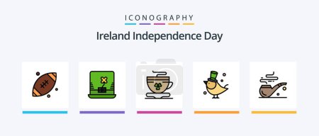 Téléchargez les illustrations : Ireland Independence Day Line Filled 5 Icon Pack Including envelope. patricks. fly. festival. celebrate. Creative Icons Design - en licence libre de droit