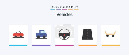 Téléchargez les illustrations : Vehicles Flat 5 Icon Pack Including . driveway. sport. road. Creative Icons Design - en licence libre de droit
