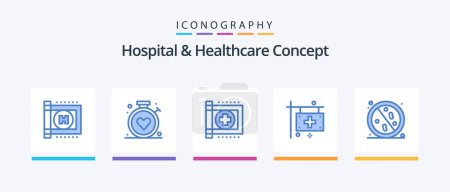 Téléchargez les illustrations : Hospital and Healthcare Concept Blue 5 Icon Pack Including . healthy. clinic. healthcare. anti-virus. Creative Icons Design - en licence libre de droit