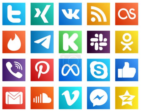 Ilustración de 20 Elegant Social Media Icons such as viber. telegram. odnoklassniki and funding icons. Clean and minimalist - Imagen libre de derechos