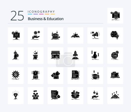 Illustration for Business And Education 25 Solid Glyph icon pack including mission. achievement. gear. money. banking - Royalty Free Image