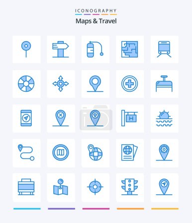 Illustration for Creative Maps & Travel 25 Blue icon pack  Such As wheel. holiday. vacation. travel. regular - Royalty Free Image