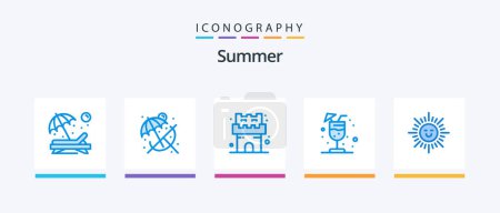 Illustration for Summer Blue 5 Icon Pack Including . shinning. beach. beach. juice. Creative Icons Design - Royalty Free Image