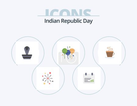 Téléchargez les illustrations : Indian Republic Day Flat Icon Pack 5 Icon Design. india. day. day. indian . india - en licence libre de droit
