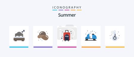 Téléchargez les illustrations : Summer Flat 5 Icon Pack Including summer. hot. bag. cruiser. beach. Creative Icons Design - en licence libre de droit