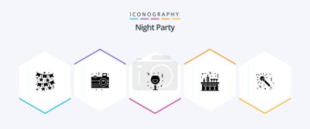 Illustration for Night Party 25 Glyph icon pack including microphone. night. wine. celebration. party - Royalty Free Image