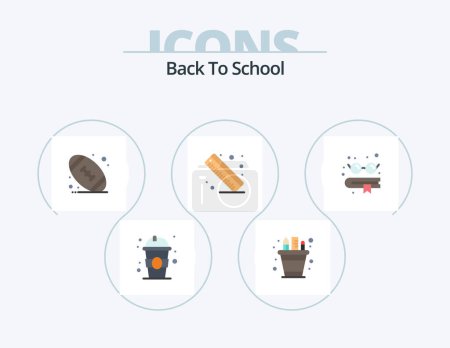 Illustration for Back To School Flat Icon Pack 5 Icon Design. glasses. book. pot. school. measure - Royalty Free Image